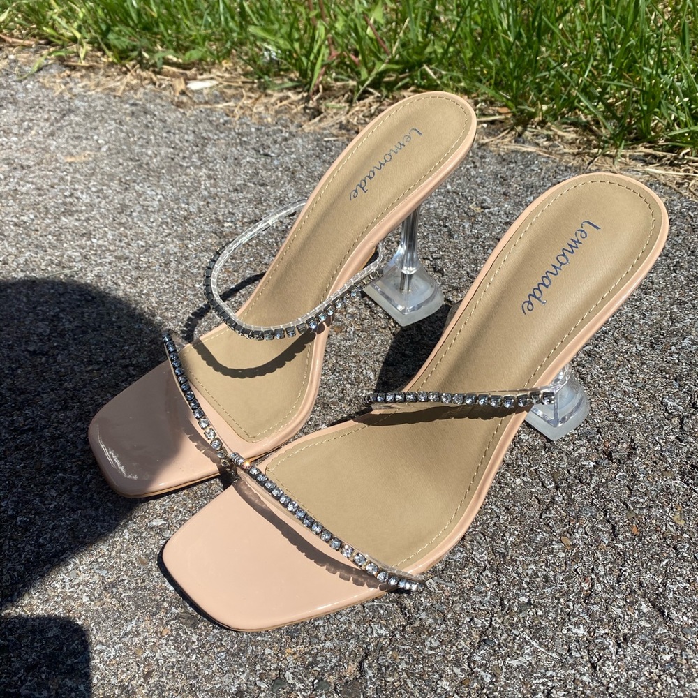 Nude Rhinestone Strap Heels